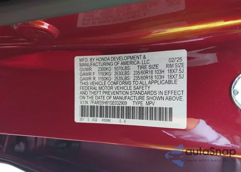 2025 Honda Cr-V Sport-L из США, поврежденный, VIN 7FARS5H81SE032909